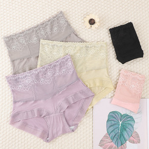 Celana Dalam Pinggang Tinggi Renda Warna Polos Elegan Wanita Pakaian Dalam Katun Organik Pengangkat Pinggul Perut Bernapas - Product Image 2