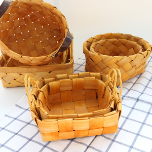 Cestini di immagazzinaggio di Picnic del regalo della frutta tessuta pane di <span class=keywords><strong>legno</strong></span> di verdure della decorazione domestica di rettangolo - Product Image 3