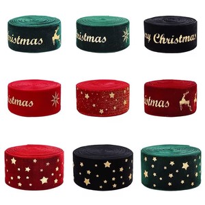 Pita beludru Selamat Natal 2025 bermotif emas 2.5cm pita pohon Natal kustom untuk perlengkapan dekorasi Natal - Product Image 6