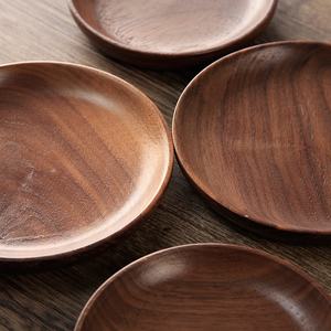 Peinture à la main café plateau de service rond en bois plat - Product Image 5