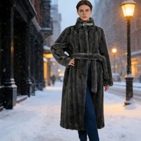 Manteau long pour femme en fausse fourrure de chinchilla imprimée, tricolore, minimaliste, tissé, coupe-vent, chaud pour l'hiver, vente en gros d'usine