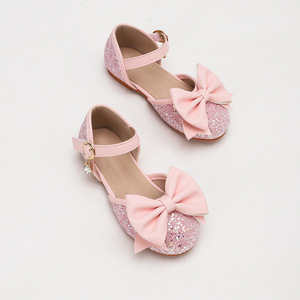 Zapatos de niña con lazo de lentejuelas rosas, cómodos y elegantes, para fiestas y actuaciones, talla grande, estilo princesa con hebilla hueca. - Product Image 3