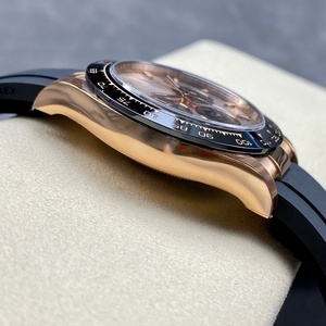 Montre chronographe sport haut de gamme, ton or rose, lunette tachymetre noire, aiguilles lumineuses, bracelet en caoutchouc, montre mécanique étanche - Product Image 4