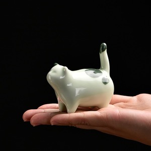 Cute Animal Kitten Glazed Pottery Ornament for Bedroom Lucky Wealth Small <strong>Cat</strong> <strong>Figurine</strong> - Product Image 2