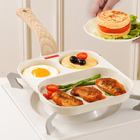 Nouvelle poêle à œufs moderne de style coréen en pierre Maifan, antiadhésive, durable, à trois trous, pour petit-déjeuner, sans fumée, pour œufs frits et steak