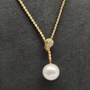 UM Jewelry Yellow <b>Gold</b> 18K <b>Solid</b> <b>Gold</b> <b>Pendant</b> Necklace Natural Diamond Freshwater Pearl Engagement Wedding Gift Party - Product Image 2