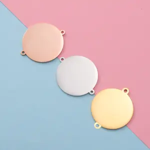 Hot Selling Mirror Polished Stainless Steel Disc Tags Outer Hole Engraved Logo Blanks Round Charms Pendants