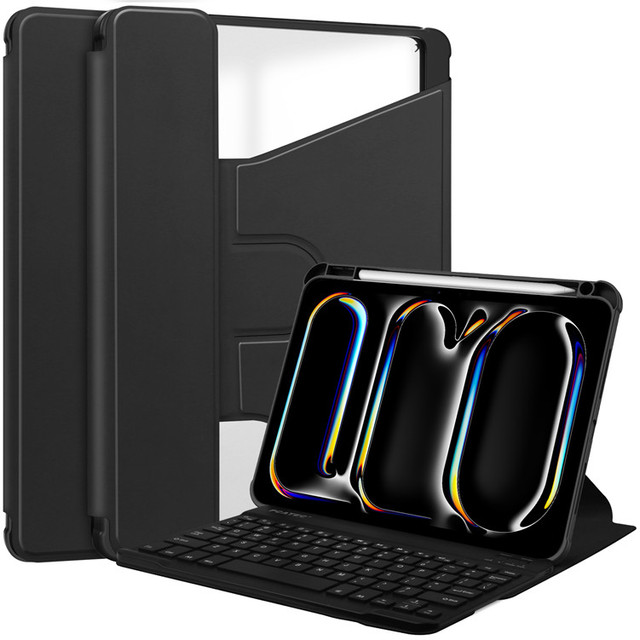PU Leather Acrylic 360 Degree Rotating Case with Wireless Keyboard for 2022 2021 2020 2018 Ipad Pro 12.9 2024 Ipad Air 13 Pro 13