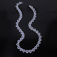 Collar de Cadena con Eslabones de Corazón Azul de Aleación de Zinc, Plateado con Halo de Diamantes de Imitación, para Hombres y Mujeres, Joyería Hip Hop, Accesorios de Moda, Regalo de Joyería