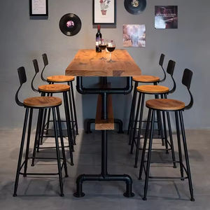 Wooden Counter Height Table Set with Metal Stools for <strong>Pub</strong> and <strong>Bar</strong> Spaces - Product Image 5