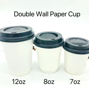190ml 380ml 500ml Disposable Eco Friendly coffee to go Printed White Coffee Hot Drinking Paper Cup with Ps Black White Lid