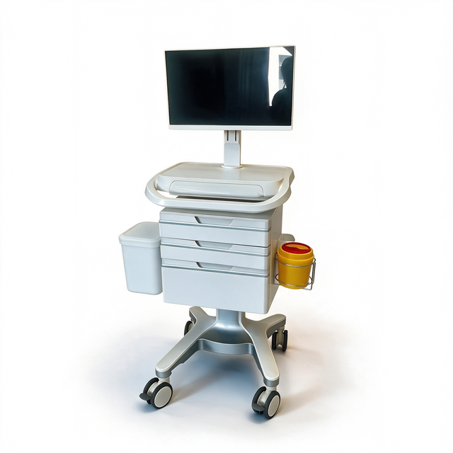 Ergonomic Height Adjustable Mobile Medical Computer Cart on Wheels With Laptop Tray for Hospital Clinical Nursing Workstation