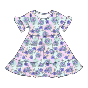 Alta qualità americana giorno dell'indipendenza stampa floreale vestito di seta per le bambine bella abbigliamento Casual per bambini per le ragazze - Product Image 2