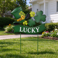 Piquet de jardin en fer peint à la main, motif Chapeau porte-bonheur, pour la Saint-Patrick, décoration de jardin en métal pour pelouse et patio, ornement de fête