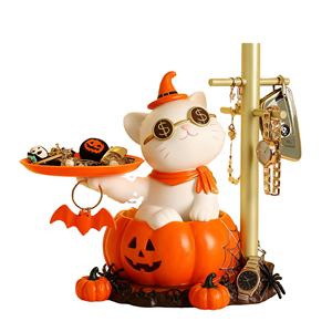 Portachiavi Personalizzato in Resina a Forma di Gatto Strega e Zucca, Decorazione da Scrivania per Halloween, Regalo Artigianale in Resina per Acquirenti Stagionali USA ed Europa - Product Image 1