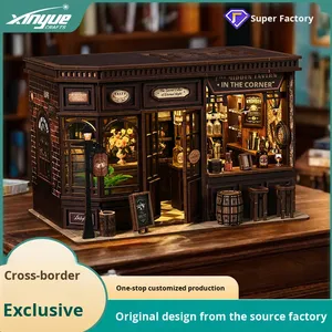 Modèle de maisonnette en bois à assembler DIY, style 'Booknook' type 'Taverne d'angle', ornement décoratif pour chambre et bureau, jouets promotionnels - Product Image 3