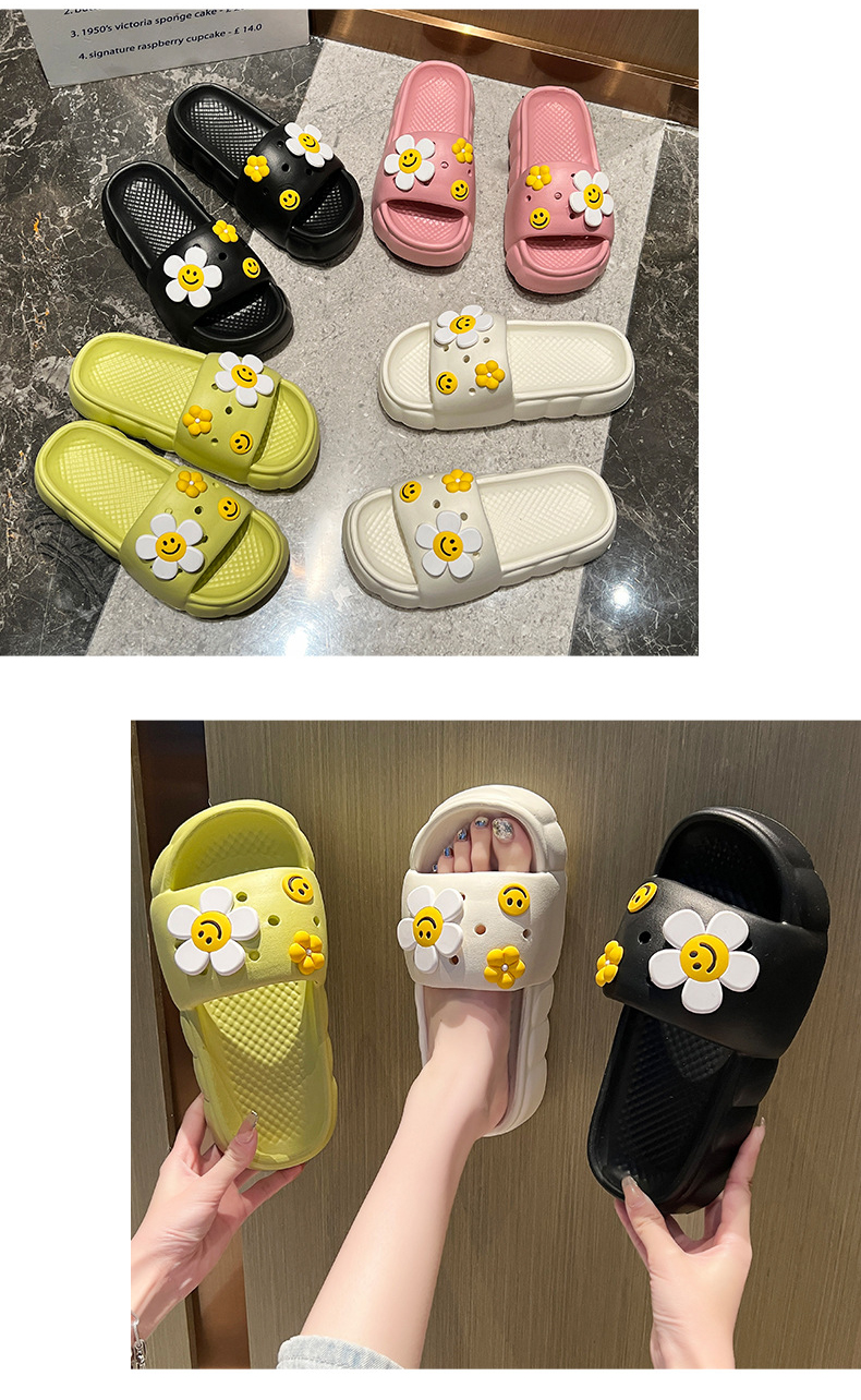 Girls Floral Slippers Thick Soles Non-slip Fashion Flat Sandals Outdoor EVA Slipper Women