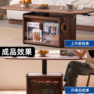 Vertical Mast Lift Hydraulic Adjustable Height <b>Black</b> Aluminum Alloy Coffee <b>Table</b> <b>Sofa</b> Dining <b>Table</b> Use - Product Image 3