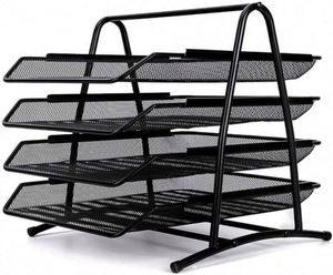 4 Tier <b>Shelf</b> Office <b>Desktop</b> Tray Rack Mesh Metal Desk Organizer File Rack Letter Tray A4 Papers Documents Holder Desk Organizer - Product Image 2