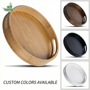 나무 대나무 원형 트레이 세트 손잡이가 있는 플로팅 커피 차 음식 서빙 트레이 가정 주방 장식 호텔 레스토랑 비즈니스용 - Product Image 1