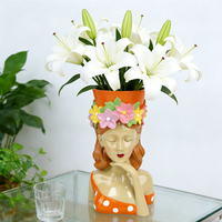 Vase à fleurs décoratif élégant et créatif, statue de buste de fille en résine, pot de fleurs, ornements pour la décoration intérieure et extérieure