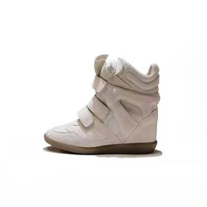 Chaussures décontractées pour femmes à talon <span class=keywords><strong>compensé</strong></span> invisible, rehaussantes, en cuir véritable, à blocs de couleur, avec fermeture Velcro - Product Image 3