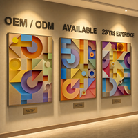Art mural abstrait 3D multicouche en PVC découpé en cercle et en arc, multicolore, style Memphis, avec cadre doré, pour hall d'hôtel, triptyque, décoration murale personnalisée en gros