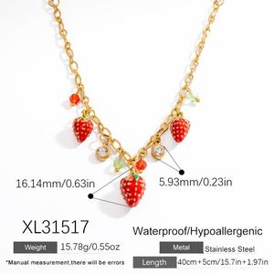 Collar de Frutas de Acero Inoxidable de Moda para Mujer con Colgante de Fresa y Cereza Arcoíris, Joyería de Perlas Impermeable, Regalo de Cumpleaños - Product Image 4