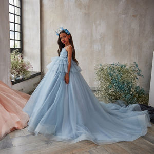 La ragazza di fiore di alta qualità veste le nuove ragazze ricamate a strati rosa veste gli abiti da principessa di nozze per 2-12 anni - Product Image 6