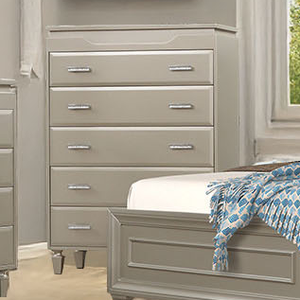 Juego de Muebles de Dormitorio Contemporáneo de Lujo, Cama Tapizada con Detalles Ornamentales en Gris Plateado Glam - Product Image 3
