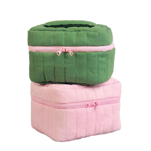 Borsa Cosmetica Personalizzata OEM in Velluto Trapuntato con Cerniera, Motivo a Fiocco, Manico Morbido, Durevole, Grande Capacità, Multiuso - Product Image 1