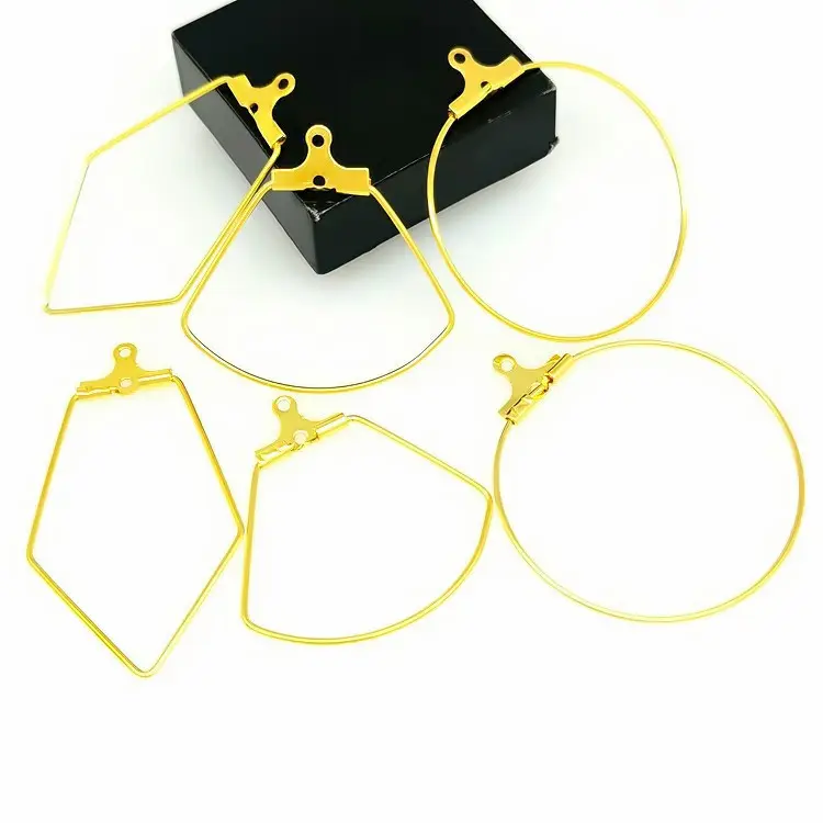 Geometrische baumeln diy Perlen Schmuck Metall Edelstahl benutzer definierte Raute Mode Gold Silber Creolen Ohrring Befunde