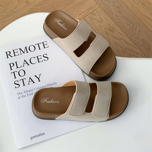 Sandales plates en daim pour femmes, mode, à fermeture velcro, confortables, pour la plage, décontractées, chaussures d'été - Product Image 6