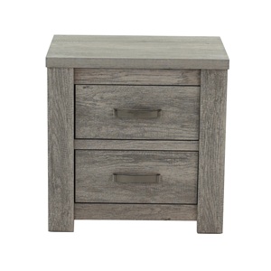 โต๊ะข้างเตียงไม้จริง 2 ลิ้นชัก สีเทาอ่อนสไตล์เรียบง่าย - Product Image 1