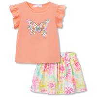 Ensemble jupe pour petites filles, ensemble 2 pièces avec haut à volants et jupe à imprimé floral, tenues pour le parc en plein air