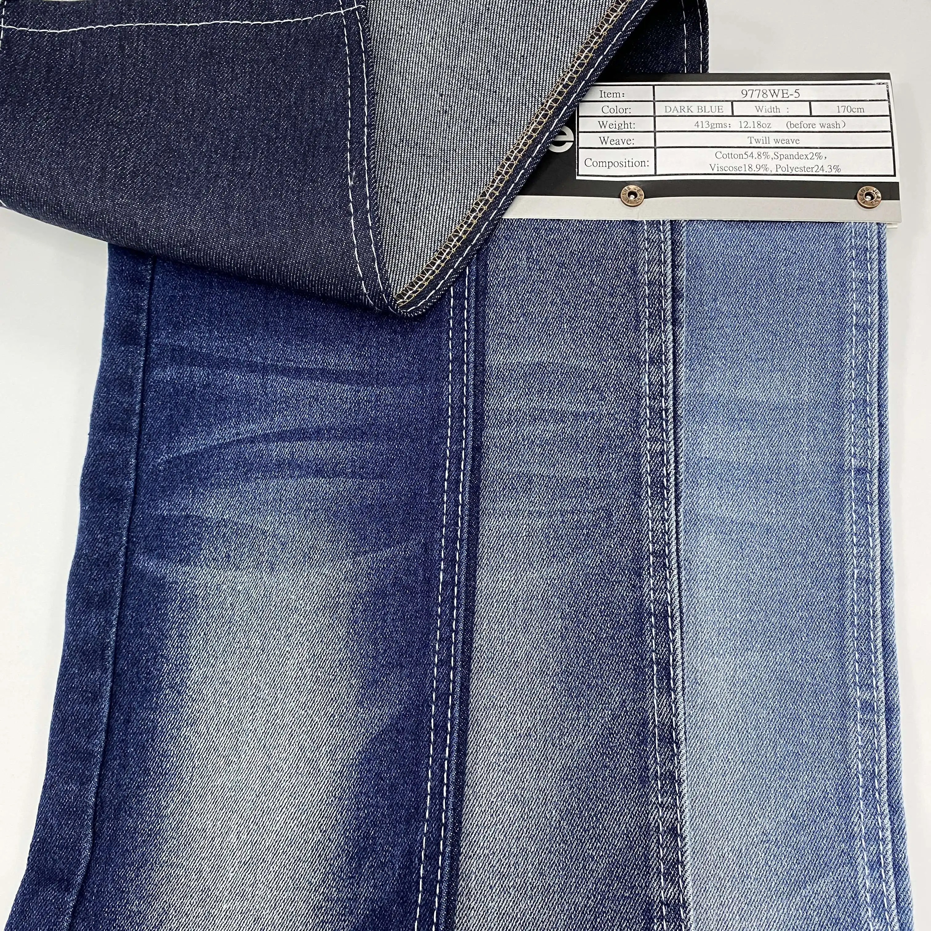 Vendita calda di colore nero blu tessuto Jeans Demin con alta elasticizzato cotone Denim