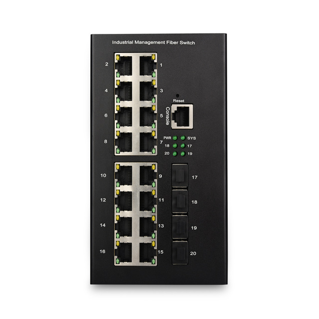 L3 Managed Industrial Switch 10/100/1000 16 Port 10G 4 Port SFP Port DIN Rail Network POE Switch Lightning Protection