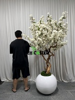 Arbre à Fleurs de Cerisier Artificiel Sakura Blanc Personnalisé, Faux Bonsaï Rose et Blanc pour Décoration Intérieure d'Hôtel