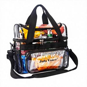 Stadium Approved Double Decker Crossbody <b>Transparent</b> PVC Lunch Tote <b>Makeup</b> Travel Organizer <b>Bag</b> Sport Event Concert Zipper - Product Image 1