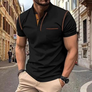 夏のメンズ半袖Tシャツ、ユースメンズボタン付き無地カジュアルトップスTシャツ、メンズTシャツ - Product Image 3