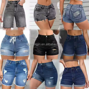 Shorts in Denim da Donna, <span class=keywords><strong>Pantaloncini</strong></span> Estivi Casual Traspiranti in Denim Retrò, Shorts in Denim a Vita Alta con Effetto Ondulato e Vestibilità Slim - Product Image 2