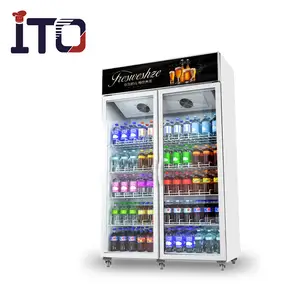 Réfrigérateur à boissons fraîches avec portes en verre 618L, Double, vente directe d'usine, refroidisseur pour supermarché