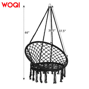 Silla colgante WOQI de cuerda de algodón negra con aro de metal para sala de estar, jardín, balcón - Product Image 3