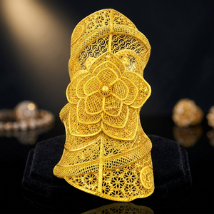 Wholesale 14K18K24K Gold Plated Wide Kada Intricate Floral Openwork Forming Kada Bracelet Dubai Style Arabic <b>Bridal</b> Kada Jewelry - Product Image 4
