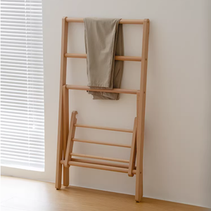 Porte-vêtements pliable autoportant <span class=keywords><strong>en</strong></span> bois, support pour <span class=keywords><strong>pantalon</strong></span>, économiseur d'espace, porte-serviettes, séchoir, organisateur de placard - Product Image 4