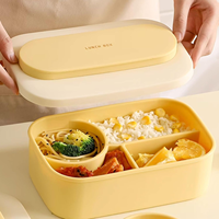 Boîte à lunch bento en silicone anti-fuite Asia avec cuillère et fourchette en acier inoxydable 304, rangement alimentaire pour la maison, le bureau et les voyages
