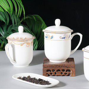 Ceramic <b>Teacups</b> With Lids Gold Rims Office Meeting Cups Business Gifts <b>Set</b> - Product Image 4