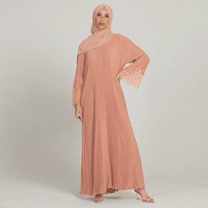 Ropa Musulmana <span class=keywords><strong>Naida</strong></span> Krip al por Mayor, Conjunto de Ropa Musulmana con Hiyab y Abaya con Mangas de Encaje Plisado para Mujer, Dubái - Product Image 5