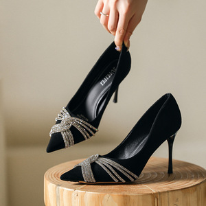 รองเท้าส้นสูง 5 ซม./7 ซม./9 ซม. ดีไซน์ล่าสุด รองเท้าเดรสสีดำ รองเท้าส้นสูงสำหรับผู้หญิง - Product Image 1