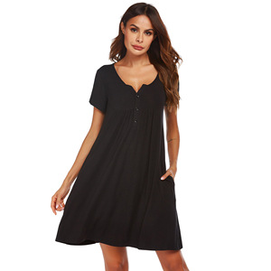 Camisón Modal de Primavera y Verano para Mujer, con Mangas Cortas y Bolsillo, Ropa de Dormir de Satén para Damas - Product Image 5